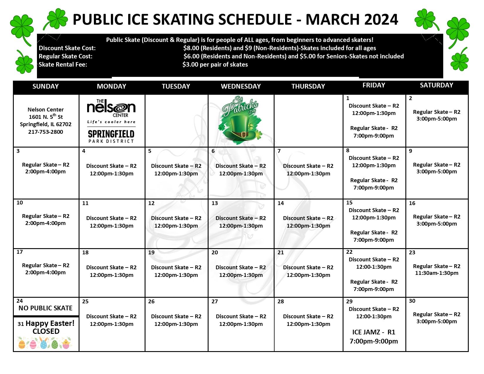 2024 March Public Skate Schedule